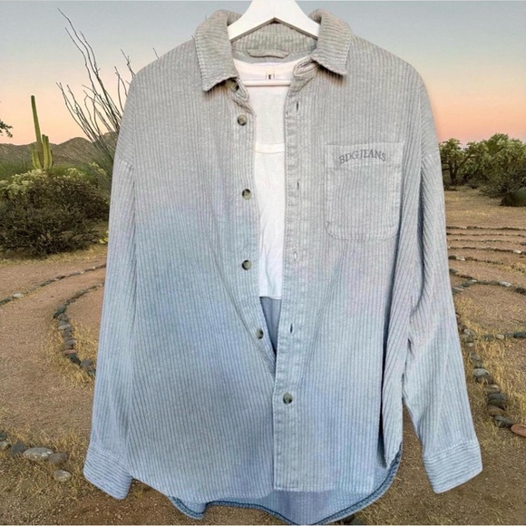 BDG Tops - BDG Light Blue Cotton Corduroy Button Up Shirt